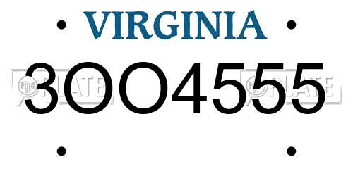 3OO4555 Virginia License Plate