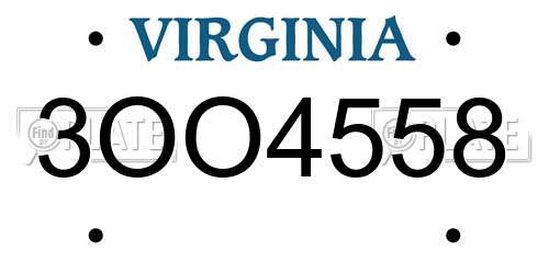 3OO4558 Virginia License Plate