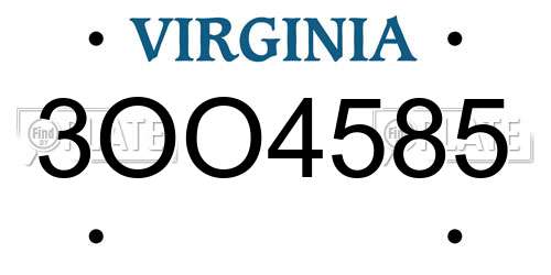3OO4585 Virginia License Plate