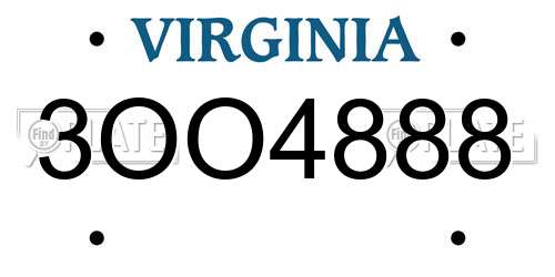 3OO4888 Virginia License Plate