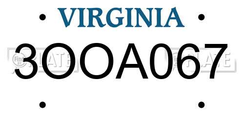 3OOA067 Virginia License Plate