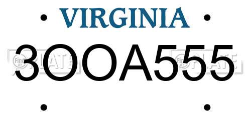 3OOA555 Virginia License Plate