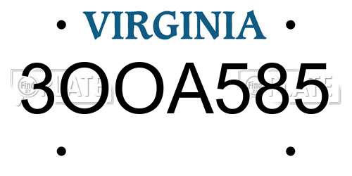3OOA585 Virginia License Plate