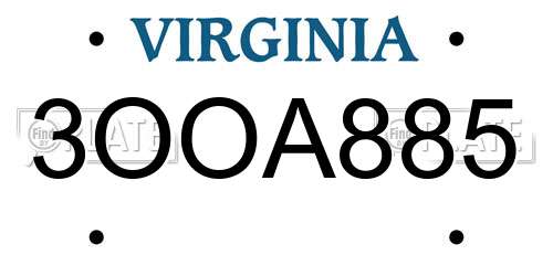3OOA885 Virginia License Plate