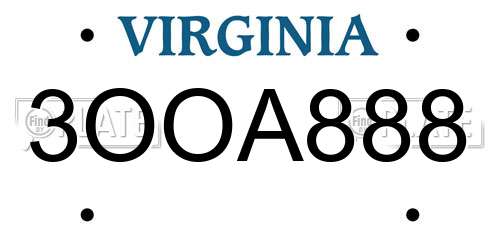 3OOA888 Virginia License Plate