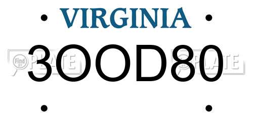 3OOD80 Virginia License Plate