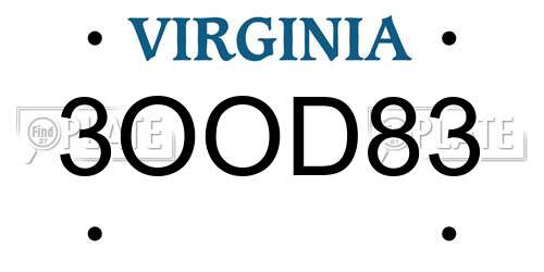 3OOD83 Virginia License Plate