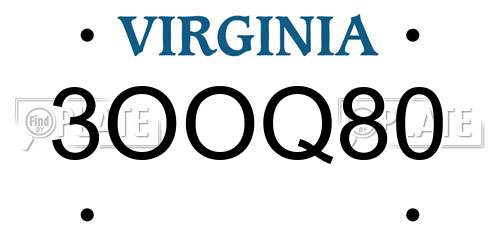 3OOQ80 Virginia License Plate