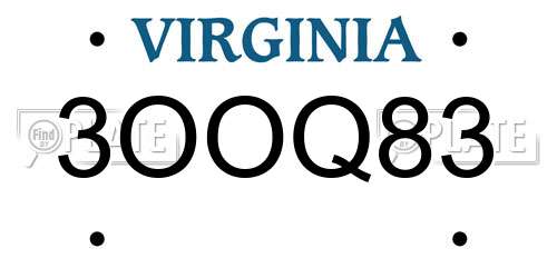 3OOQ83 Virginia License Plate