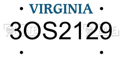 3OS2129 Virginia License Plate