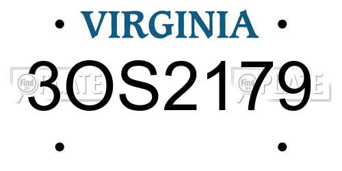 3OS2179 Virginia License Plate