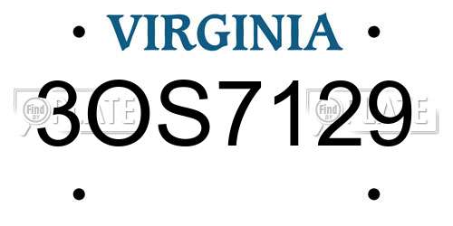 3OS7129 Virginia License Plate