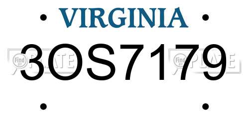 3OS7179 Virginia License Plate