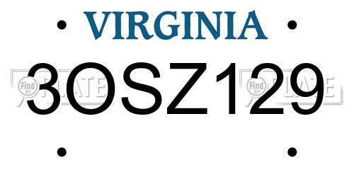 3OSZ129 Virginia License Plate