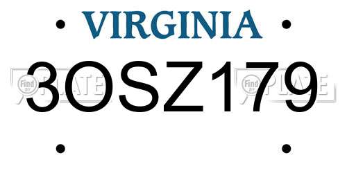 3OSZ179 Virginia License Plate