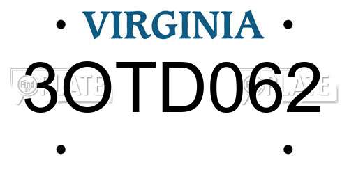 3OTD062 Virginia License Plate