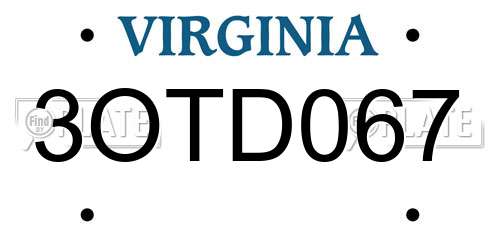3OTD067 Virginia License Plate
