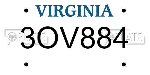 3OV884 Virginia License Plate