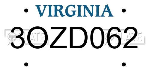 3OZD062 Virginia License Plate