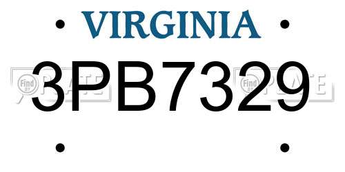 3PB7329 Virginia License Plate
