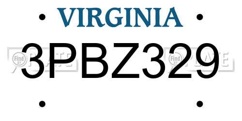 3PBZ329 Virginia License Plate
