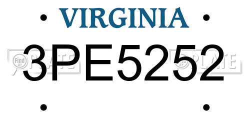 3PE5252 Virginia License Plate
