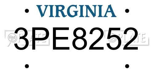 3PE8252 Virginia License Plate