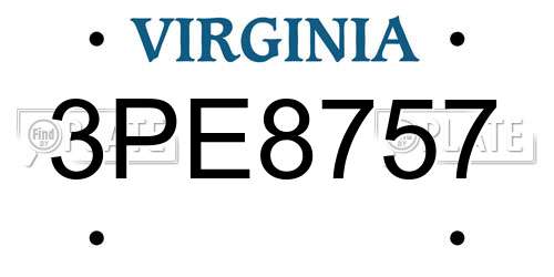 3PE8757 Virginia License Plate