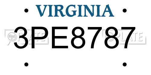 3PE8787 Virginia License Plate