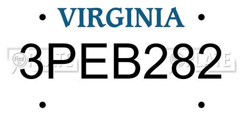3PEB282 Virginia License Plate