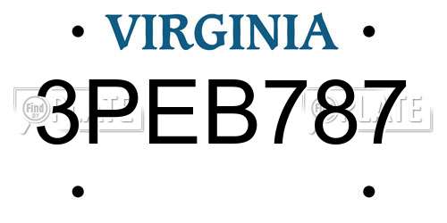 3PEB787 Virginia License Plate