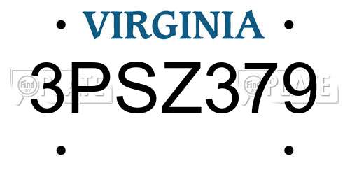 3PSZ379 Virginia License Plate