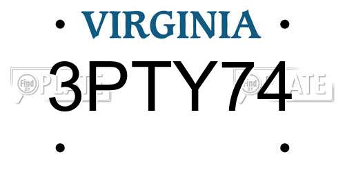 3PTY74 Virginia License Plate