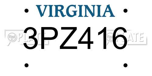 3PZ416 Virginia License Plate