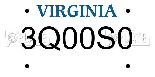 3Q00S0 Virginia License Plate