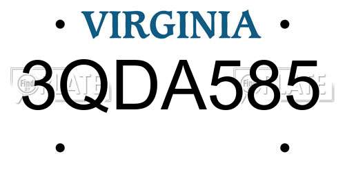 3QDA585 Virginia License Plate