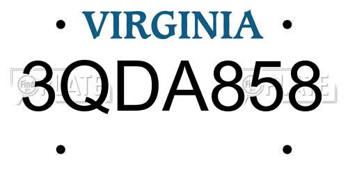 3QDA858 Virginia License Plate