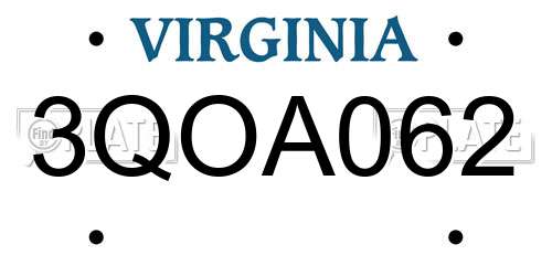 3QOA062 Virginia License Plate