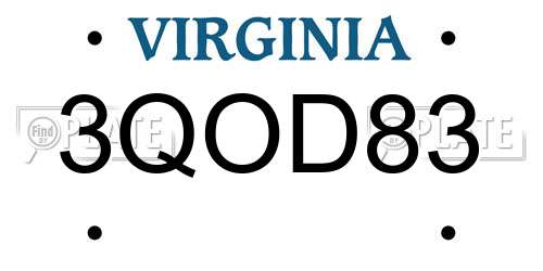 3QOD83 Virginia License Plate