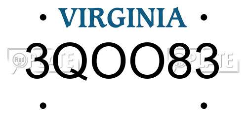 3QOO83 Virginia License Plate