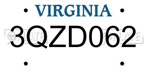 3QZD062 Virginia License Plate