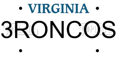 3RONCOS Virginia License Plate