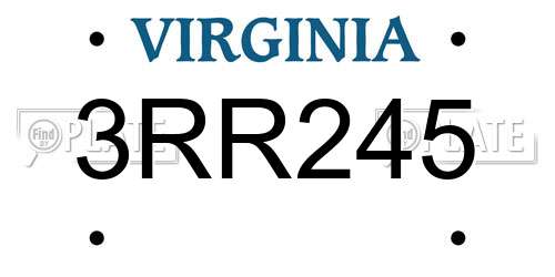 3RR245 Virginia License Plate