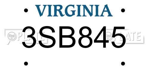 3SB845 Virginia License Plate