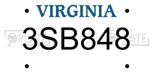 3SB848 Virginia License Plate