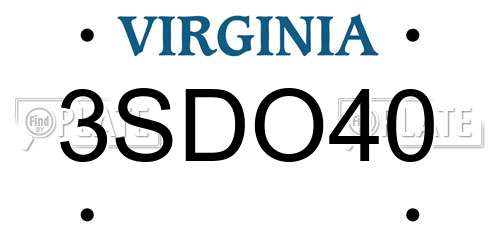3SDO40 Virginia License Plate
