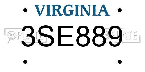 3SE889 Virginia License Plate