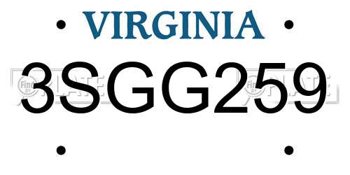3SGG259 Virginia License Plate