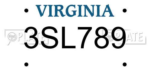 3SL789 Virginia License Plate