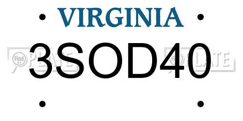 3SOD40 Virginia License Plate
